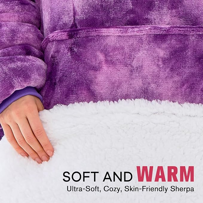 yescool Wearable Blanket Hoodie, Flannel Sherpa Fleece Blanket Sweatshirt for Adults Women Men,One Size Fits All
