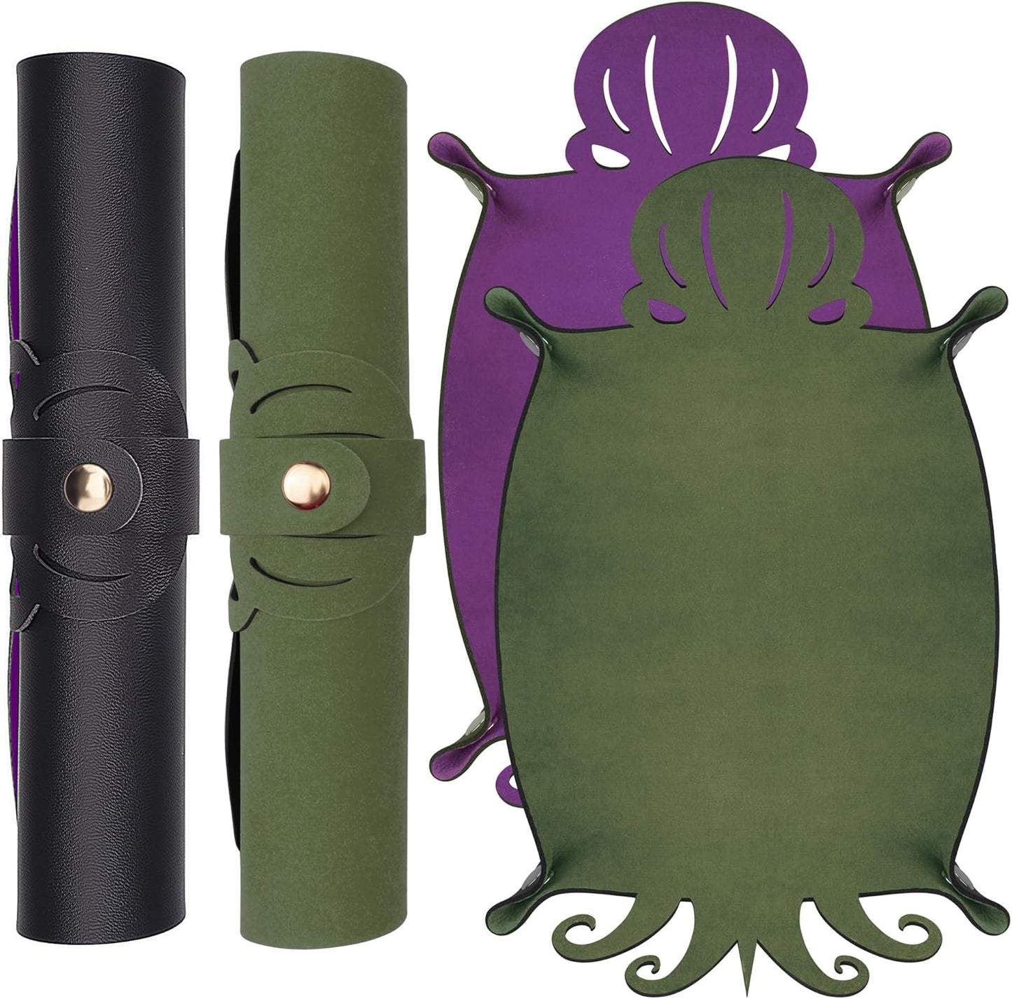 SIQUK 2 Pieces Octopus Dice Rolling Tray PU Leather Dice Mat Folding Scroll Dices Holder Trays for D&D RPG Games (Dark Green, Violet)