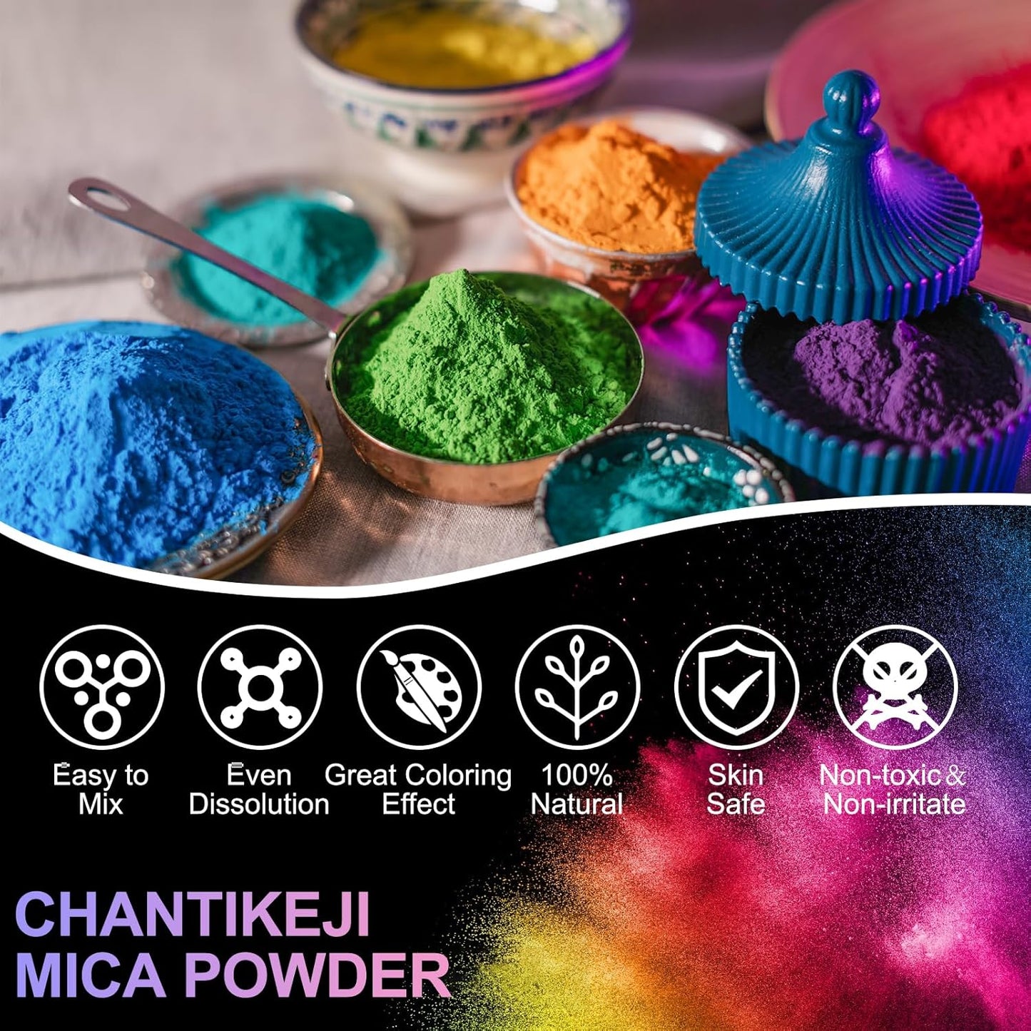 CHANGTIKEJI Mica Powder - 144 Colors - 10g/Bottle of Natural Pigment for Epoxy Resin，Eye Shadow,Car Freshies,Soap Making,Nail Polish,Candle Making,Bath Bombs