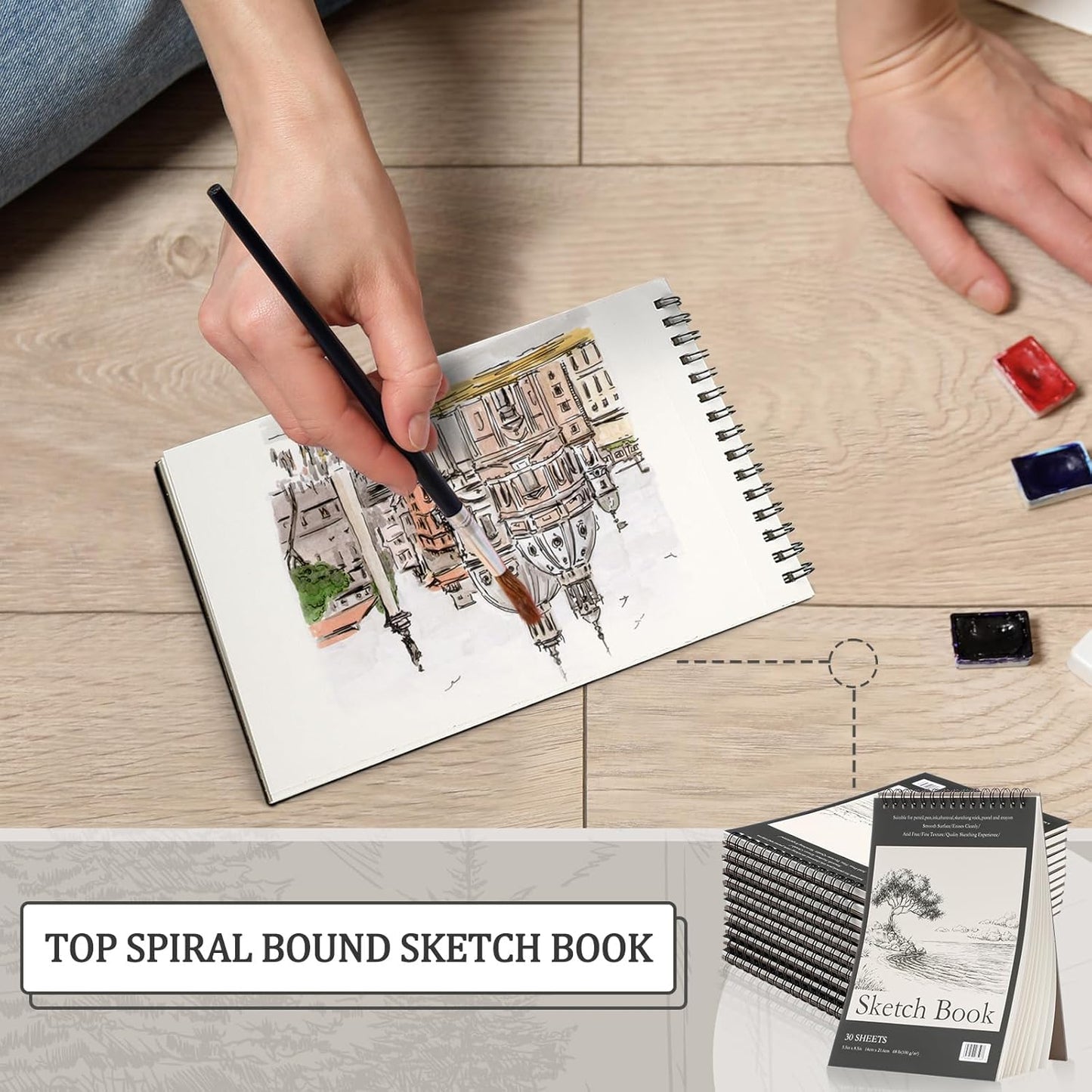 Jexine 20 Pcs 5.5'' x 8.5'' Top Spiral Bound Sketch Book 30 Sheet Each(68lb/100gsm), Sketching Drawing Pad Bulk Artist Sketch Pad Kids Drawing Paper Art Sketchbook for Painting (Tree)