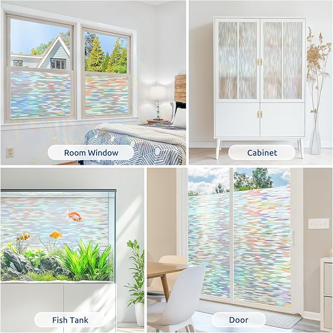 rabbitgoo Window Privacy Film with Installation Tools, Stained Glass Window Film Rainbow Prism Decorative Glass Clings for Home Decor, Static Cling Covering Sun Blocking, 35.4" x 118.1"