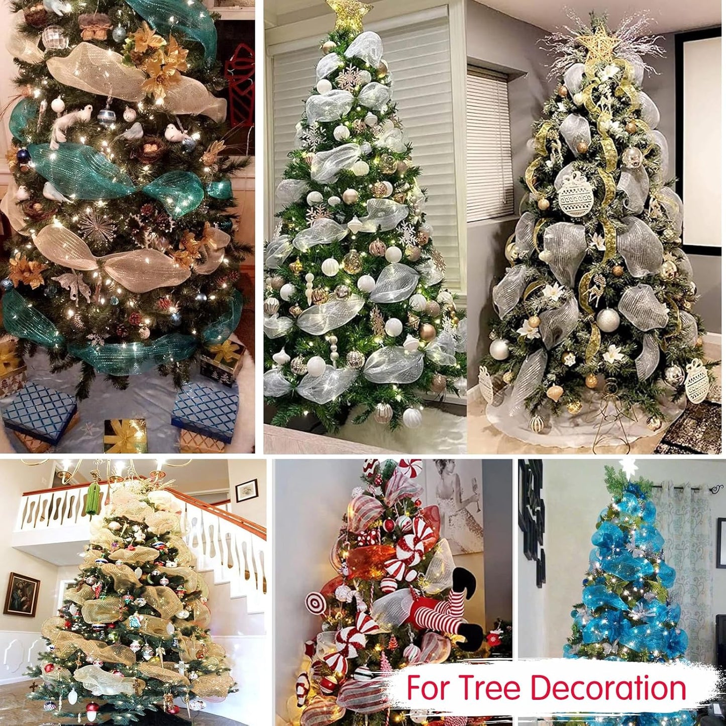 TONIFUL 3 Roll 10 Inch Red Gold and Green Decorative Mesh Ribbon Rolls, Fabric Mesh with Foil for Wreaths Front Door Decor Christmas Festival Party Accessories Party Decoration Supplies (10yds/roll