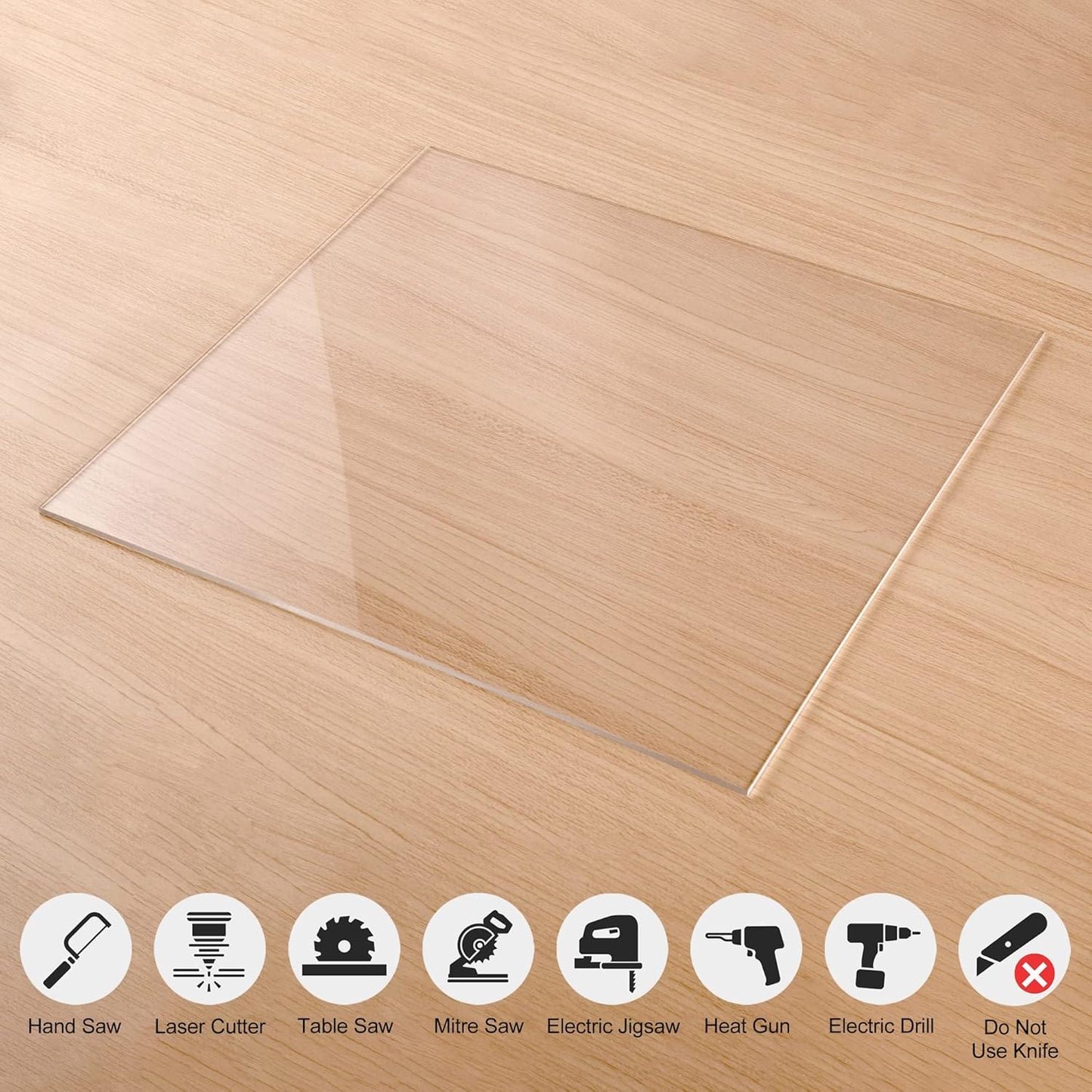 Pack of 10 Clear Acrylic Sheet 12" x 12" Cast Plexiglass Square 1/8" Thick (3mm) Transparent Plastic Panel for Craft, Sign, Display Projects, Laser Cutting, Engraving