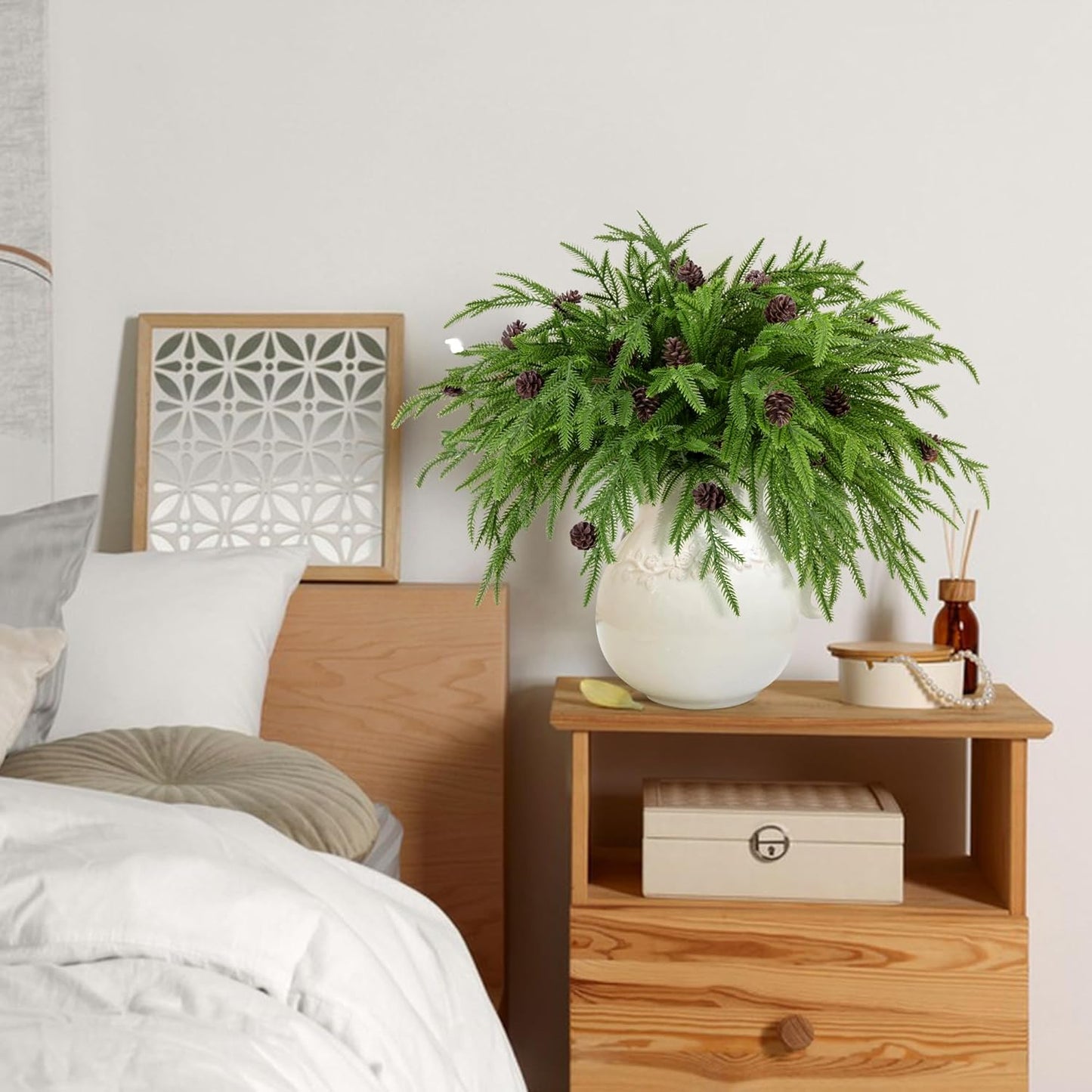 Watayo 15 Pcs Christmas Norfolk Pine Branches with Pine Cones, 19" Extra Length Fake Greenery Norfolk Pine Stems Sprigs, Artificial Xmas Branches Plants Pine Leaves for DIY Craft Garland Home Decor