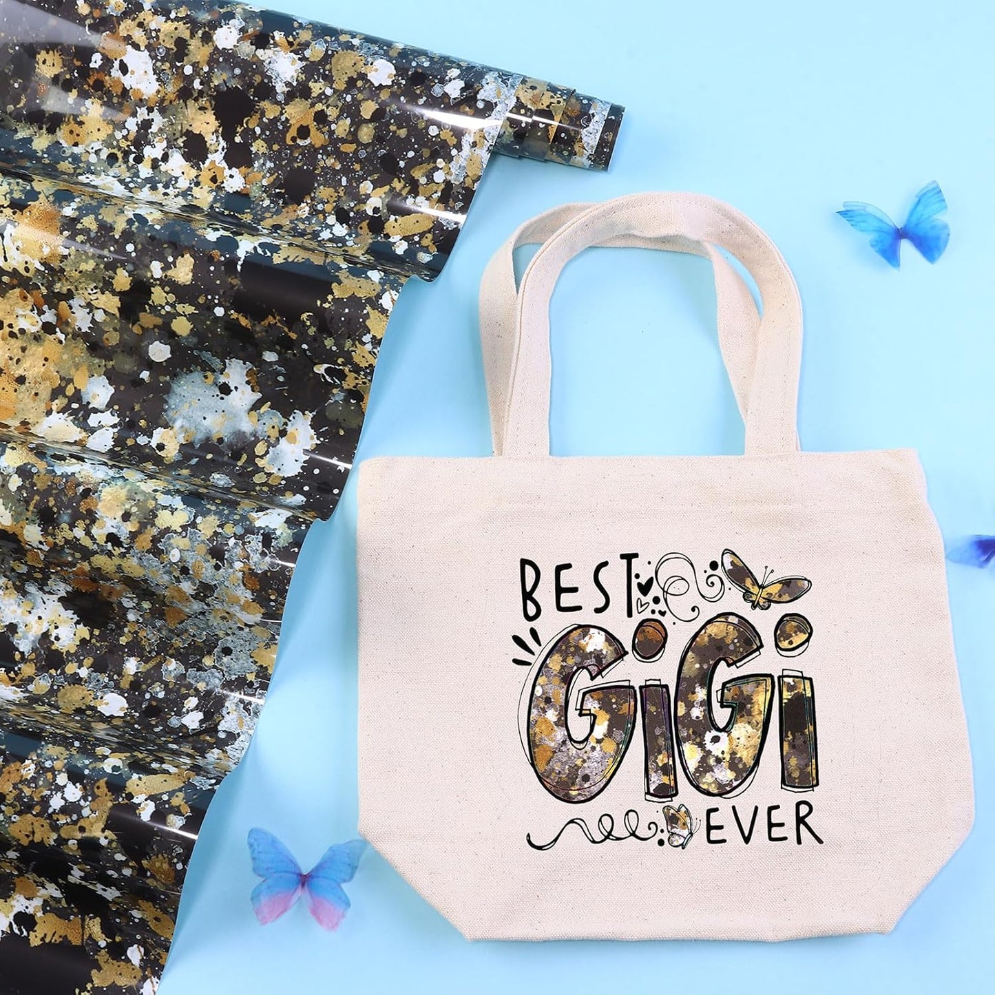 Tintnut Splash Heat Transfer Vinyl Roll - 12 Inch x 5ft Black Gold Watercolor Ink Patterned HTV Splatter Iron On Vinyl DIY T-Shirts Hats Clothes Canvas Bags