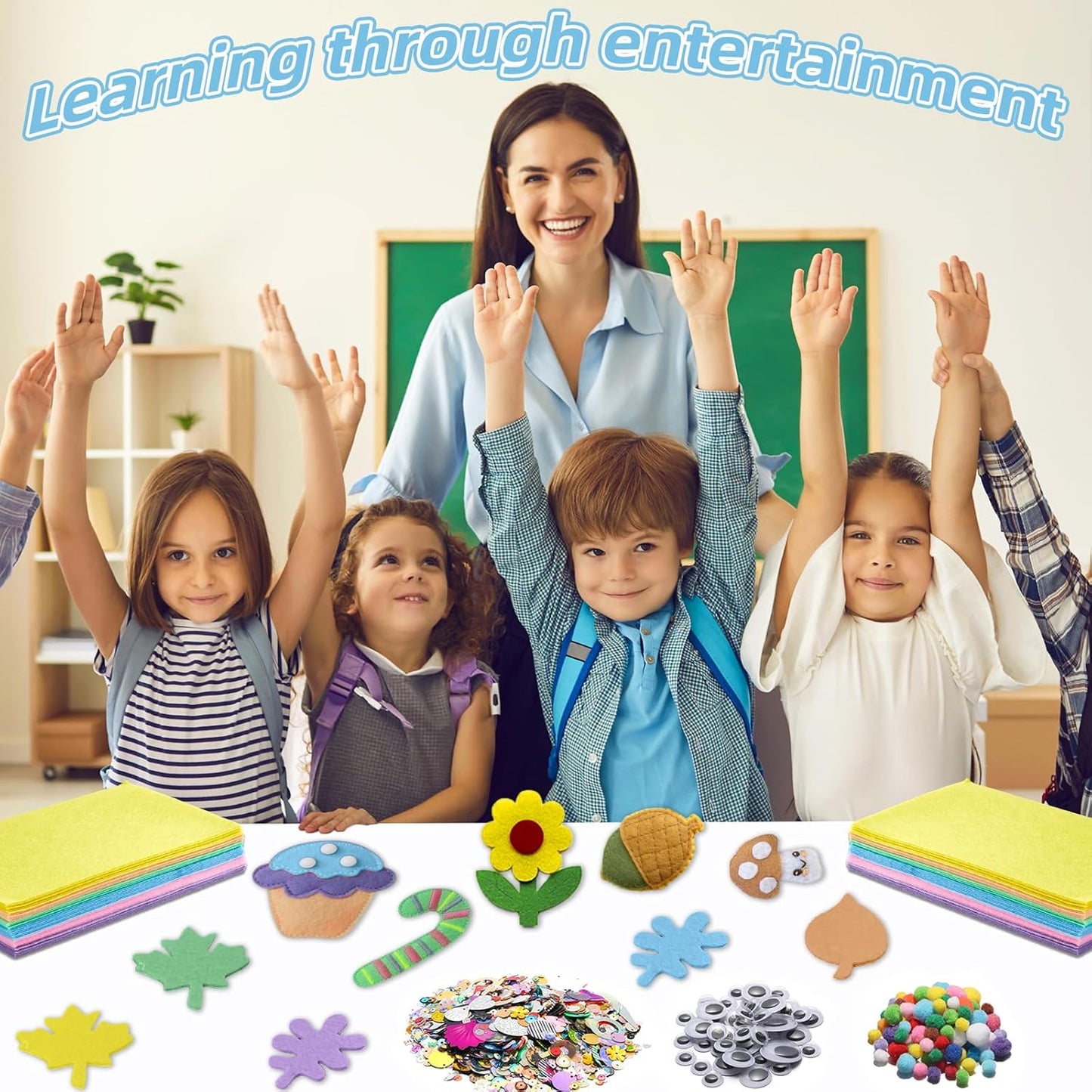 42Pcs Pastel Felt Fabric Sheets 8 x 12 Inch Pink Purple Blue Assorted Soft Thick Felt Pack with Wiggle Google Eyes Pom Poms Glitter Patchwork Craft Supply for DlY Sewing Creative Art Project Decor