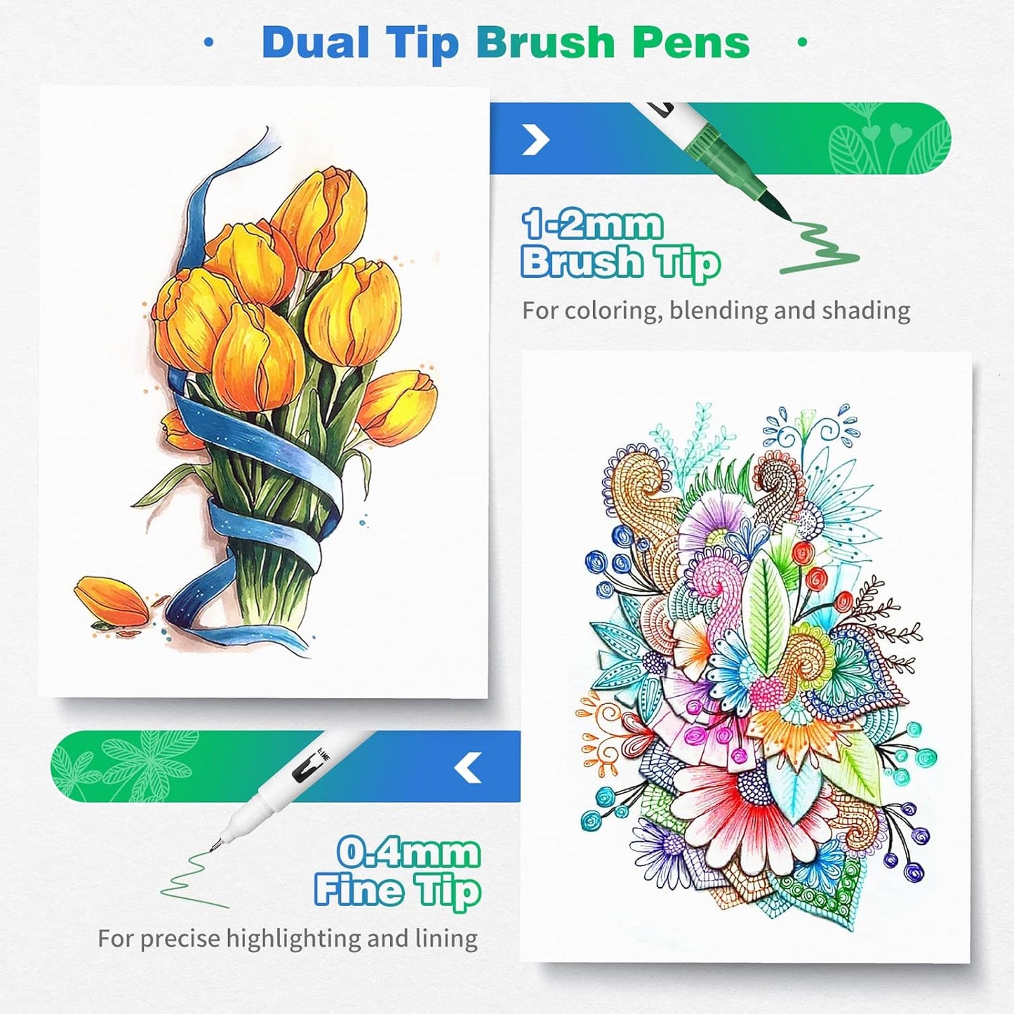 Markers for Adult Coloring, 100 colors Dual Brush Pens Art Coloring Pens with Fine Tip and Brush Tip for Adult Kids Drawing Lettering Calligraphy (White Set)