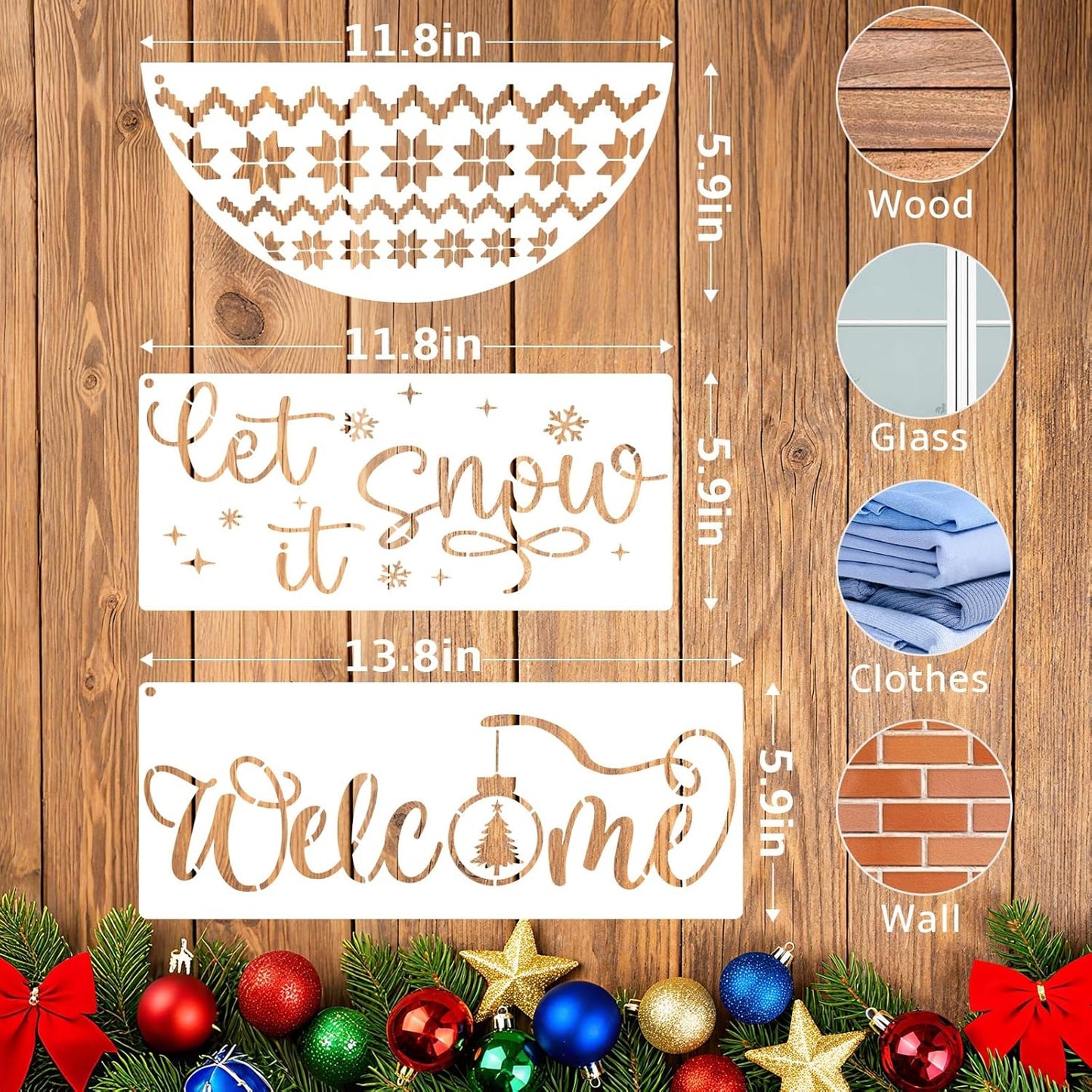 14Pcs Larger Christmas Stencils for Painting On Wood Reusable Xmas Stencils Set Holiday Templates for DIY Crafts Home Decor Art Projects