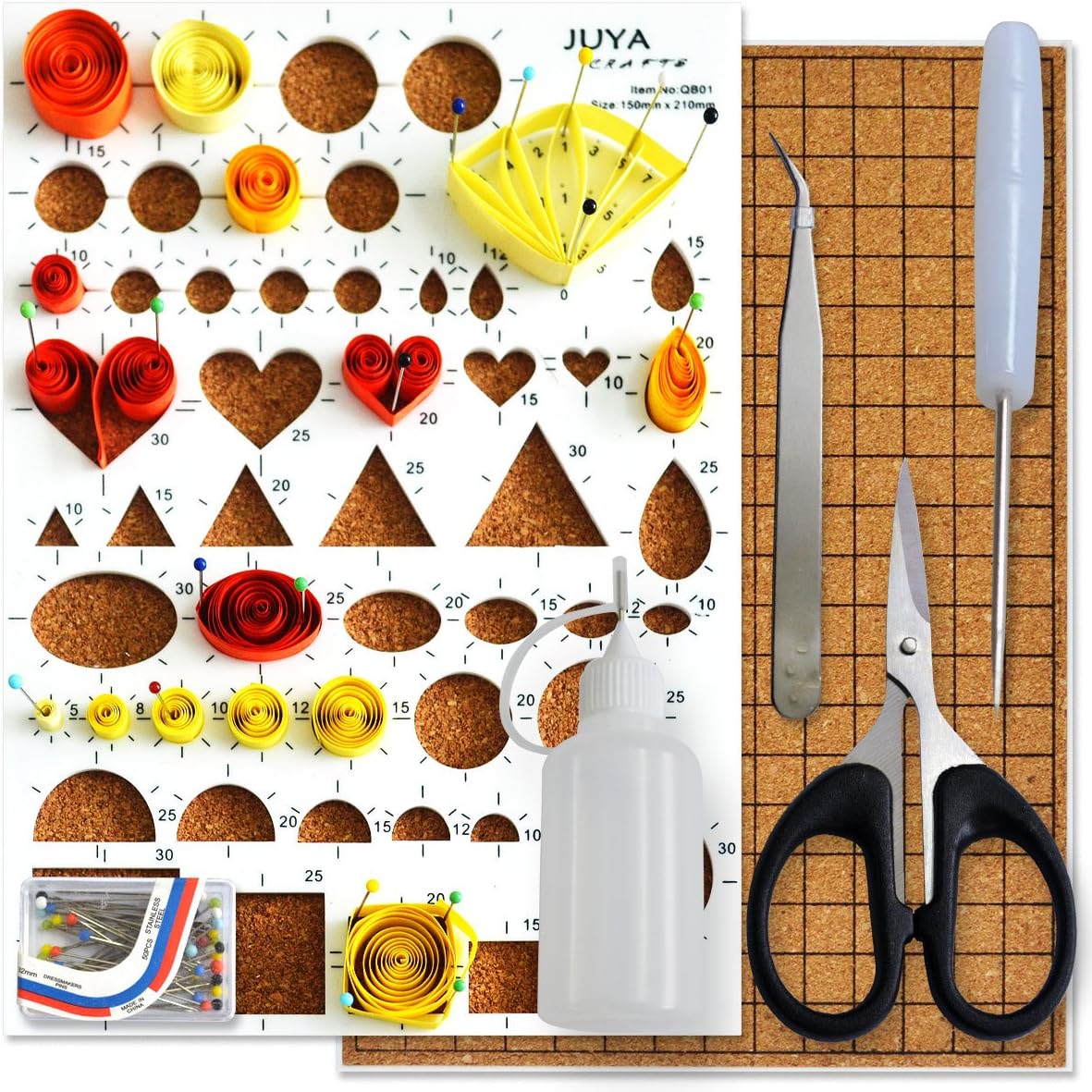 JUYA Paper Quilling Kit with Pink Tools 960 Strips Board Mould Crimper Coach Comb (Paper Width 3mm)