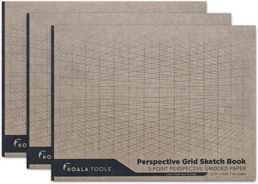 KOALA TOOLS | 2-Point Drawing Perspective Notebook (3 Pack) | 10.35" x 8", 60 pp. - Perspective Grid Graph Paper for Interior Design, Industrial, Architectural and 3d Design