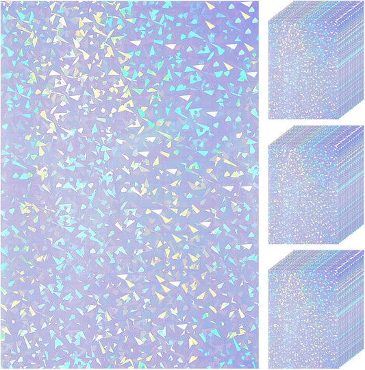 Nezyo 60 Sheets Holographic Laminate Sheets Clear Glitter A4 Size Vinyl Sticker Paper Holographic Overlay Self Adhesive Waterproof Transparent Film, 11.7 x 8.3 Inch (Broken Grass)