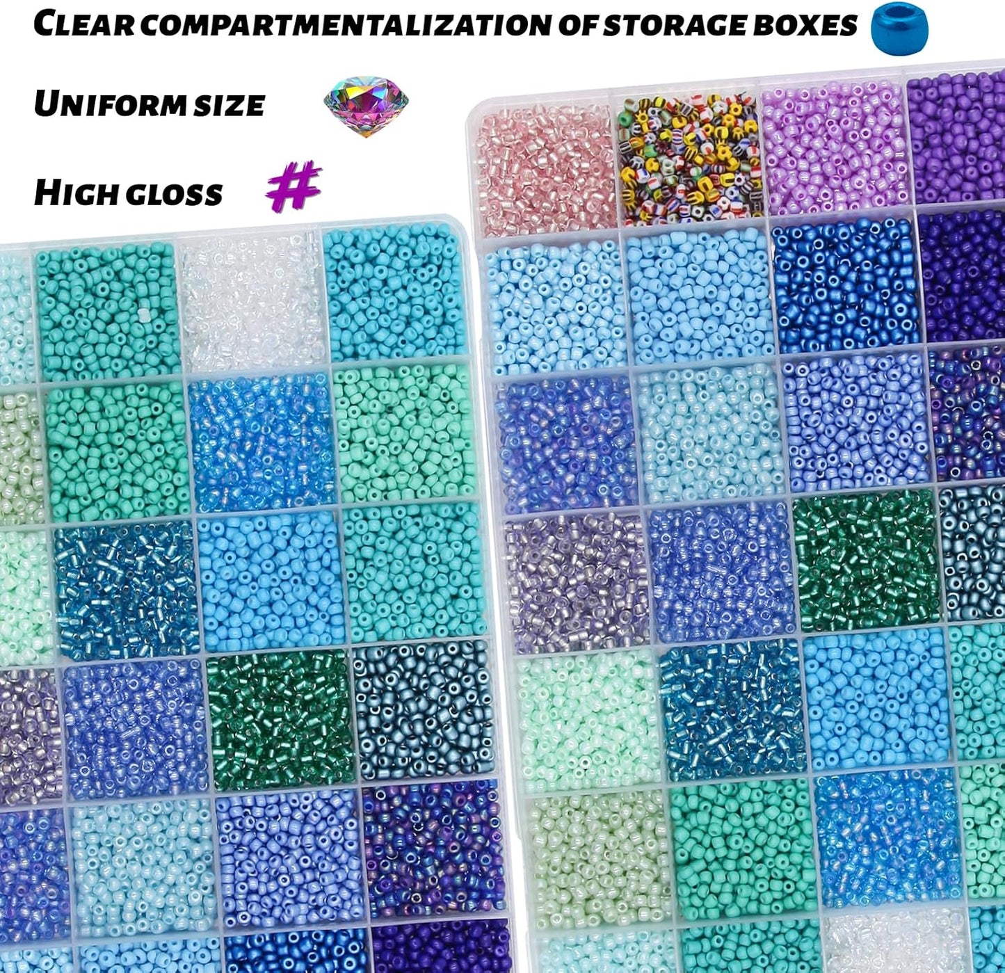 11200pcs Glass Seed Beads for DIY Crafting Bracelet Necklace Embroidery Jewelry Making Supplies (3mm, 400pcs/Color, 28 Colors, Blue Scheme)