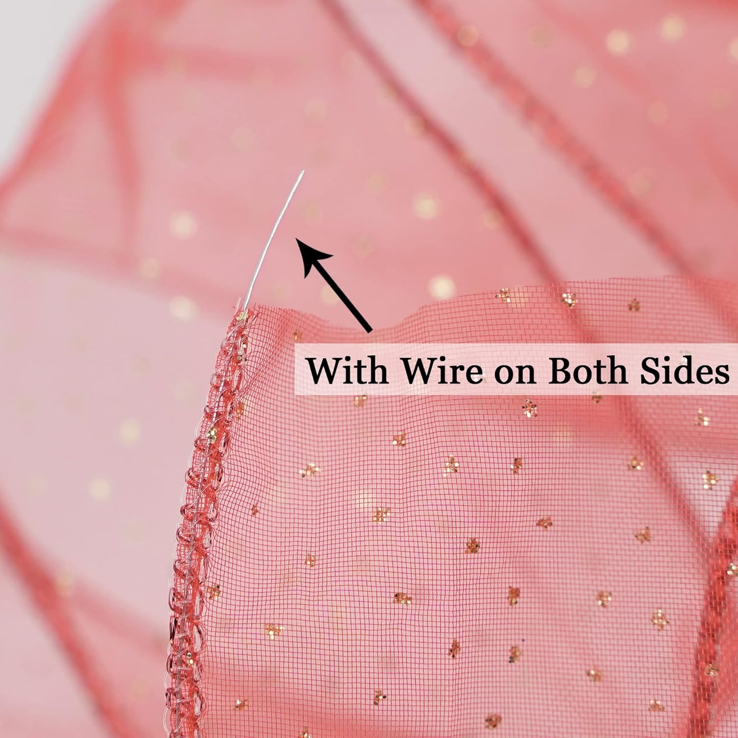 MEEDEE Red Gold Wired Ribbon - 2.5 Inch Sheer Ribbon with Gold Glitter Polka Dots for Christmas Tree, Wreath and Bow Making