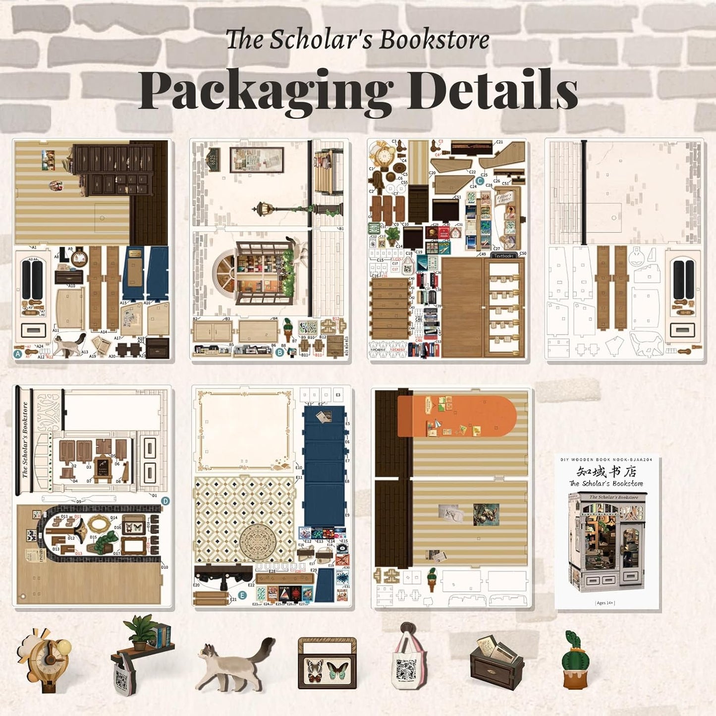 Fsolis Book Nook Kit - DIY Miniature Dollhouse Kit 3D Puzzles for Adults Tiny House Mini Booknook Craft Bookshelf Decor, 168 Wooden Pieces, Gifts for Women Book Lovers(The Scholar's Bookstore)