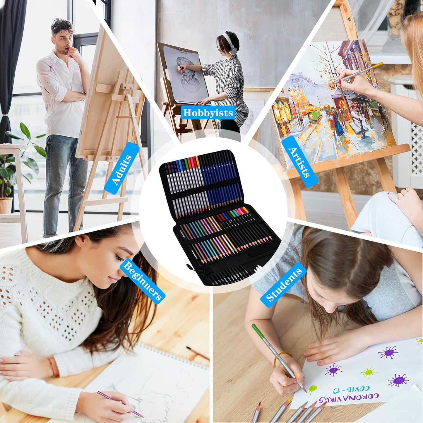 71Pack Drawing Supplies Sketching Kit,Art Supplies for Adults Artists Beginners,Drawing Kit Sketching Pencils with Sketchbook, Colored Watercolor Metallic Graphite Charcoal Pencils