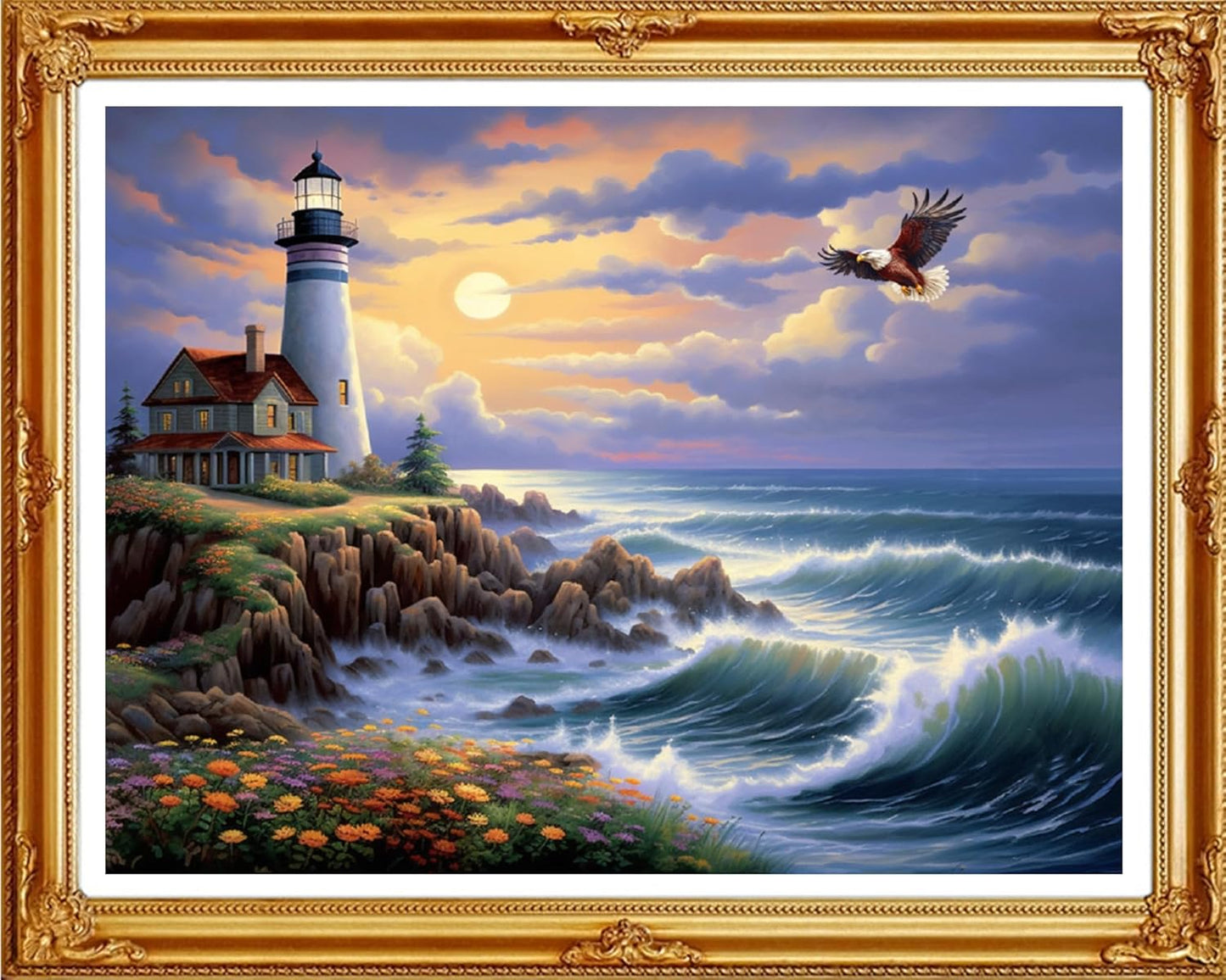 Redxing Stamped Cross Stitch Kits Full Range of Embroidery Starter Kits- Needlepoint Counted Cross Stitch Kits for Beginner Adults 11CT Printed Embroidery Kit-Seaside Lighthouse 16x20 inch