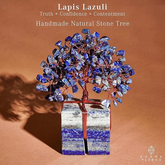 Crystal Tree for Birthday Gifts for Women, Handmade Raw Crystal Base Lapis Lazuli Chakra Healing Crystal Tree of Life for Positive Energy, Money, Good Luck, Christmas Décor, Home and Office Decor