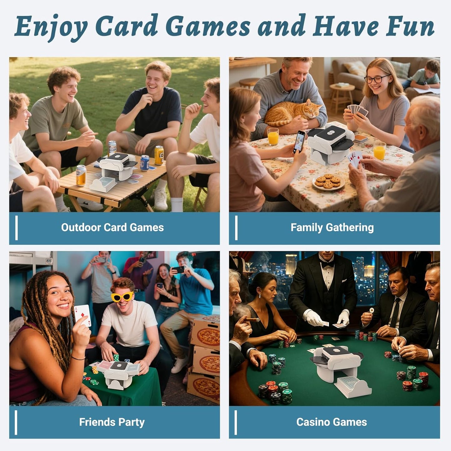 Automatic Card Shuffler 2 Deck, Rechargeable Playing Cards Shuffling Machine with One-Press AUTO&Manual Mode, Electric Poker Shufflers for UNO, Skip-Bo, Phase 10, Home Party Card Games