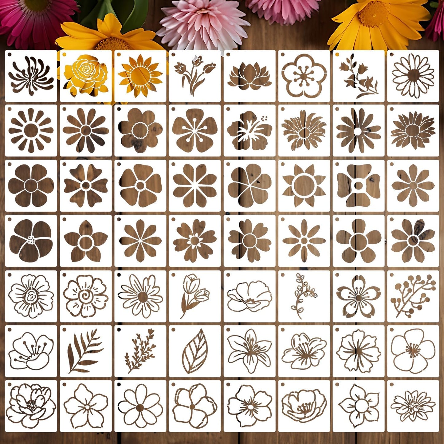 Flower Stencils for Painting Reusable 3” Flowers Stencil Floral Leaves Drawing Templates for Painting on Wood Fabric Canvas