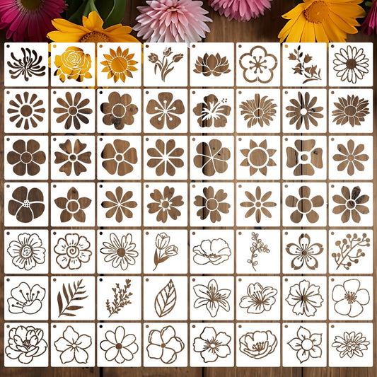 Flower Stencils for Painting Reusable 3” Flowers Stencil Floral Leaves Drawing Templates for Painting on Wood Fabric Canvas