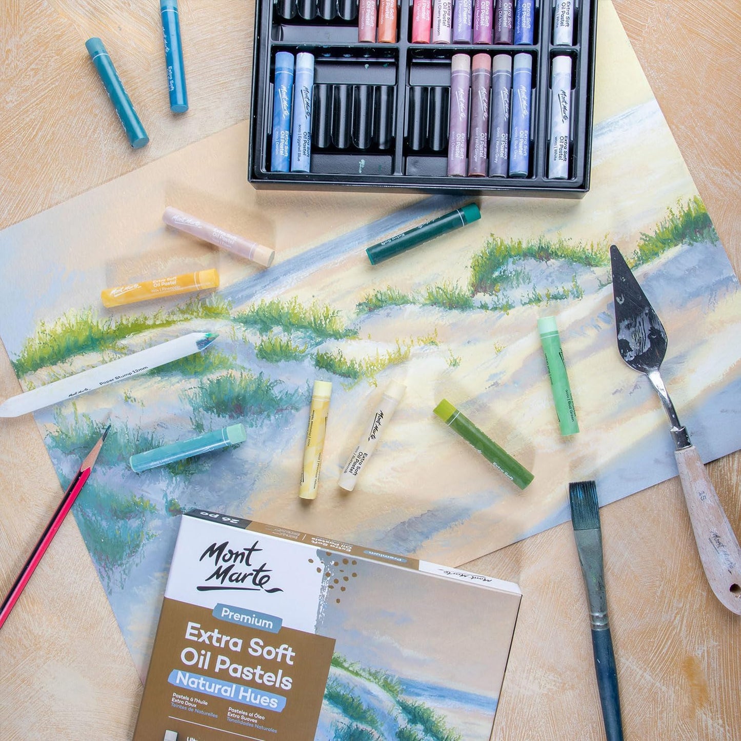 Mont Marte Extra Soft Oil Pastels Natural Hues Premium 26pc, Assorted Natural Colors, Vibrant and Buttery, Versatile Art Pastels for Blending, layering & Shading, Ideal for Coloring and Sketching