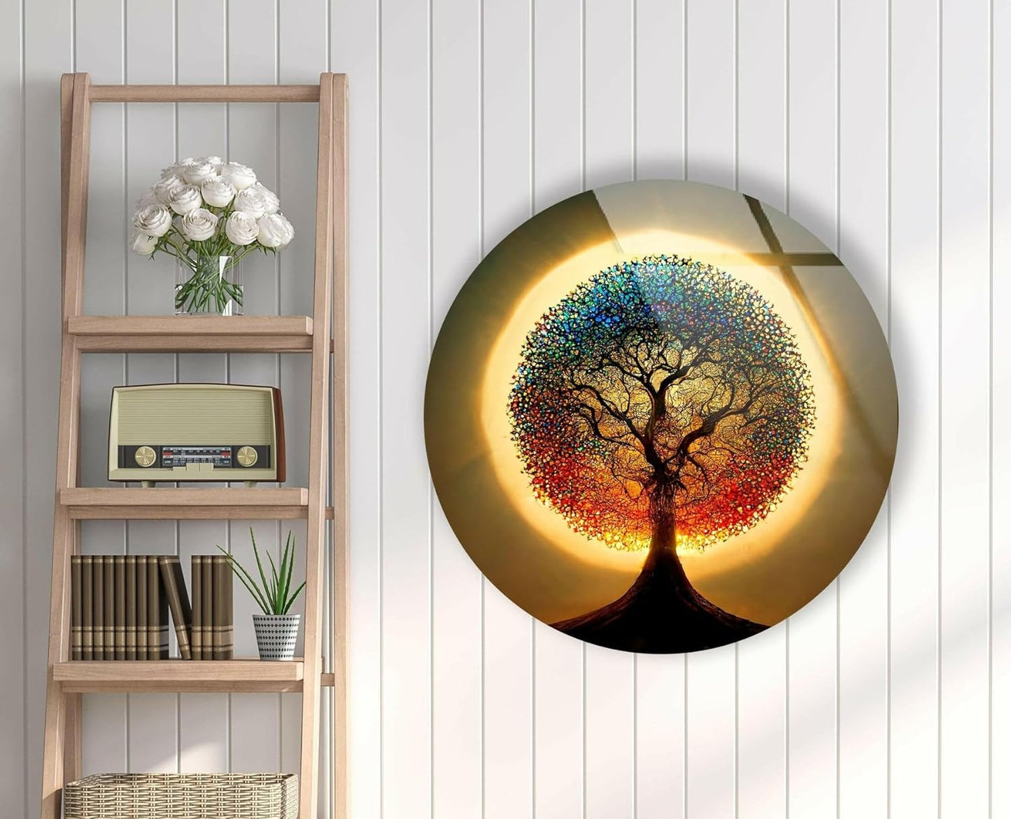My Photostation.com 15.8''(40cm) Diameter Life of Tree Round Glass Wall Art Tempered Glass Printing Wall Decor Large Wall Art Wall Hangings
