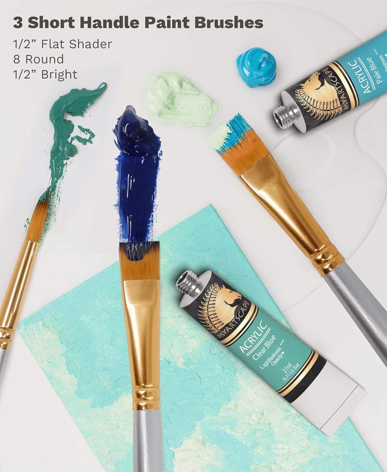 MyArtscape Acrylic Paint Set - 72 x 21ml Tubes with 3 Paint Brushes Art Supplies - Artist Quality Paints - Lightfast - Heavy Body - Highly Pigmented Colors with Great Coverage - Professional Art