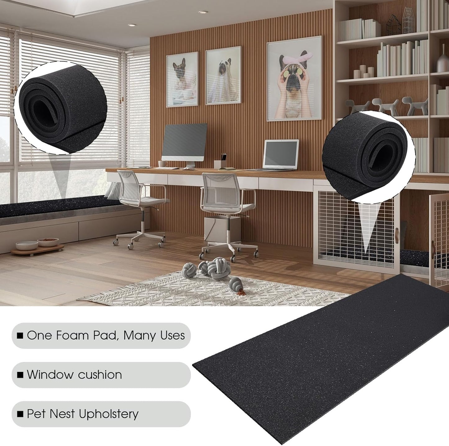 Amylove Polyurethane Foam 24" x 72" High Density Cushion Upholstery Foam Sheet for Seat Replacement DIY Projects Chairs Headboards Sofas Home (1/4" X 24" X 72",Black)