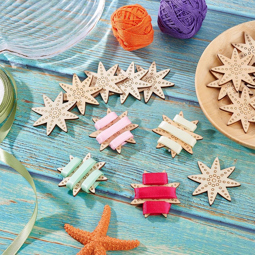 PH PandaHall 20pcs Embroidery Thread Organizer 2 inch Sewing Thread Winder Wood Bobbins Card Thread Storage Floss Keeper Starfish Shape Thread Holder for Sewing Projects Crochet Needlework Tool