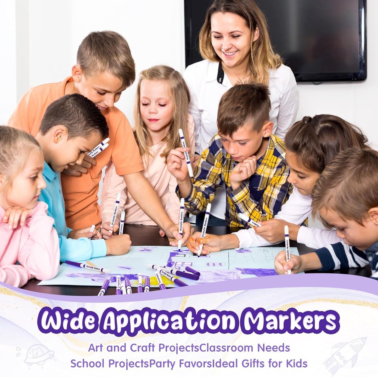 18 Pcs Line Washable Markers Bulk Purple Fine Tip Markers Set Coloring Thin Tip Drawing Washable Pen for Kids Toddler Teacher Art School Classroom Back to School Gender Reveal Party Supplies,Ages 6+