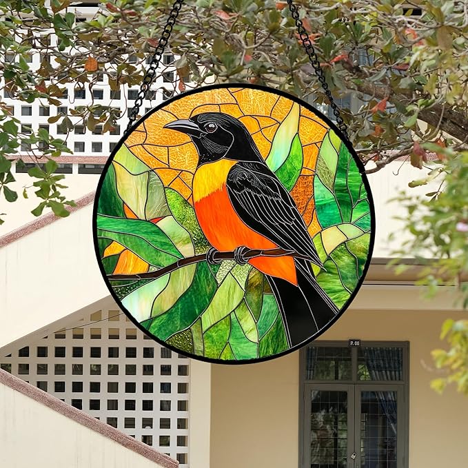 Stained Glass Window Hanging 4 Pcs Set Birds 6.3" - Cardinal Blue Jay Suncatcher Door Garden Sun Catcher Decor Birthday Christmas for Bird Lovers Mom Woman Nana Men