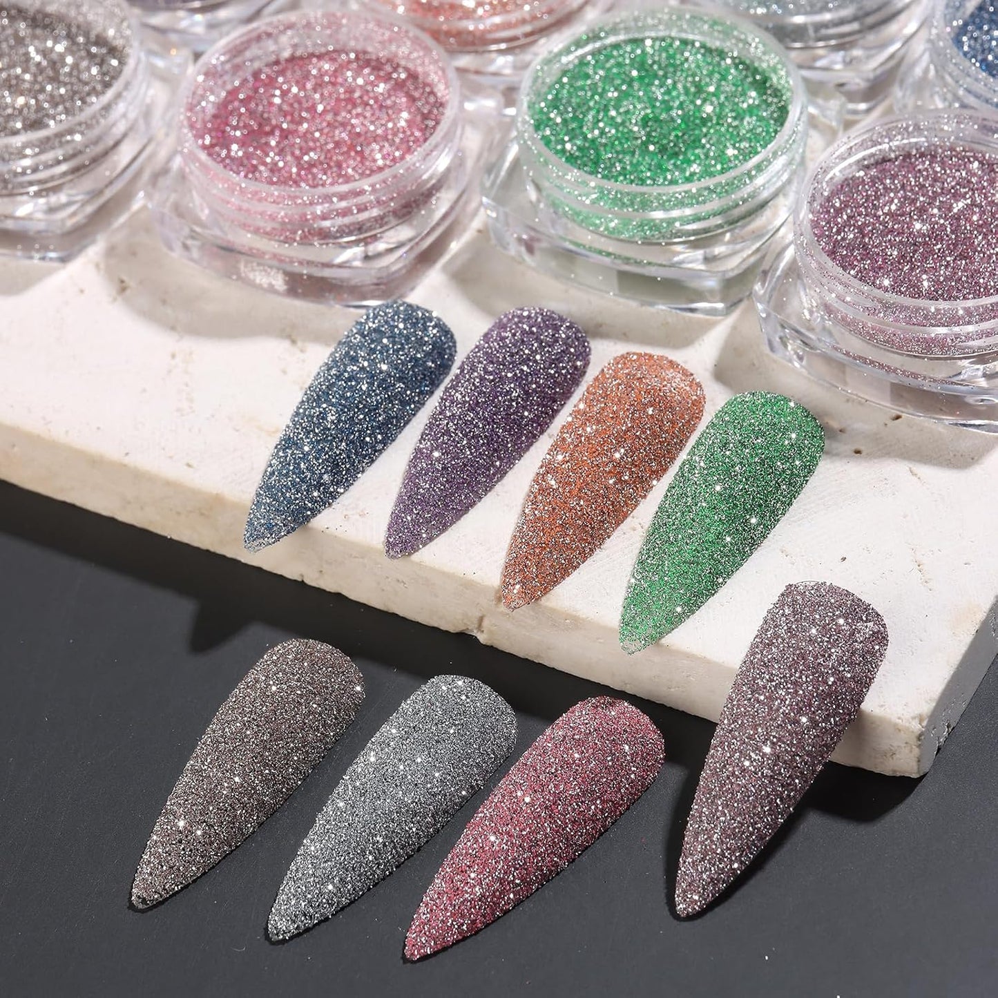 Reflective Glitter Powder Set, 8 Colors Holographic Sparkle Glitter Dust, Flash Diamond Silver Pink Red Purple Blue Shiny Sugar Dipping Pigment DIY Manicure Nail Art Decoration Crafts