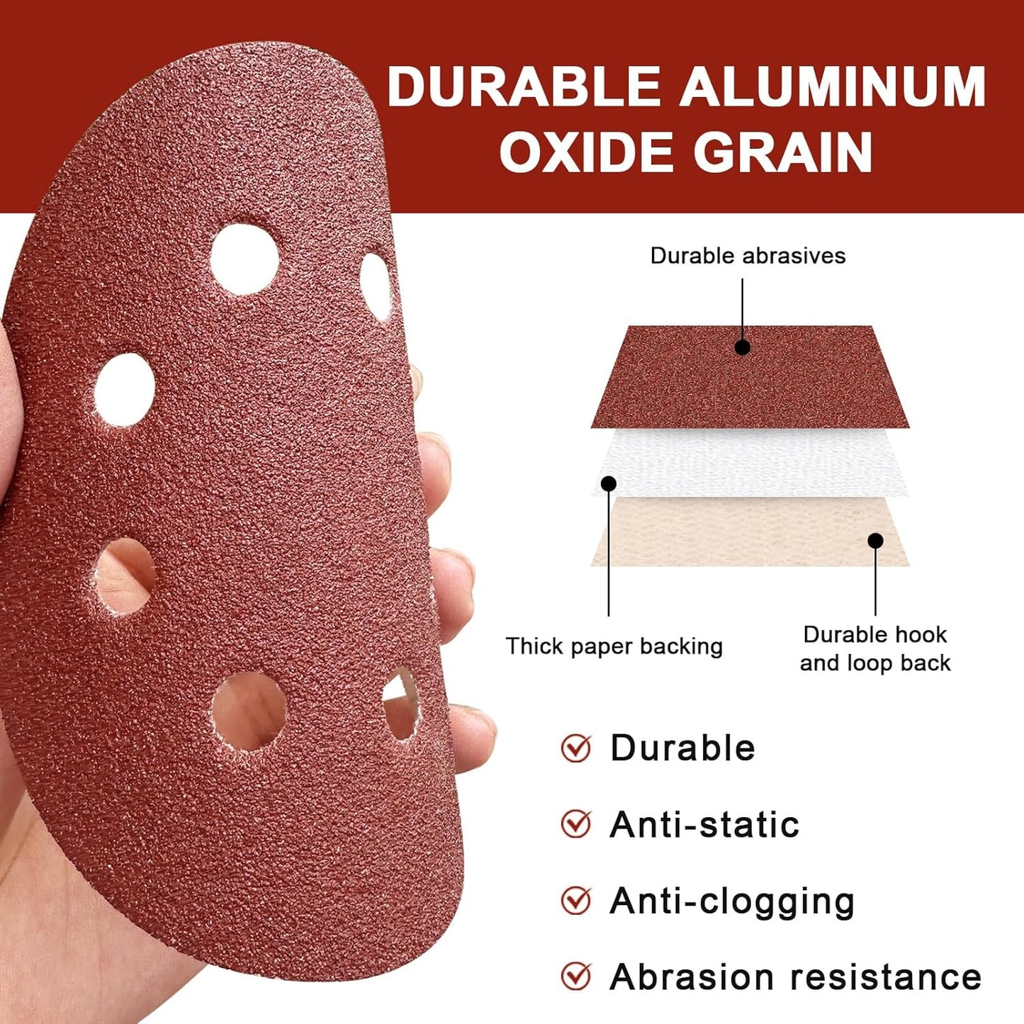 165 PCS 5 Inch Sanding Discs, 8 Hole Hook and Loop Round Sandpaper 40/60/80/120/180/240/320/400/600 Grits for Random Orbital Sander