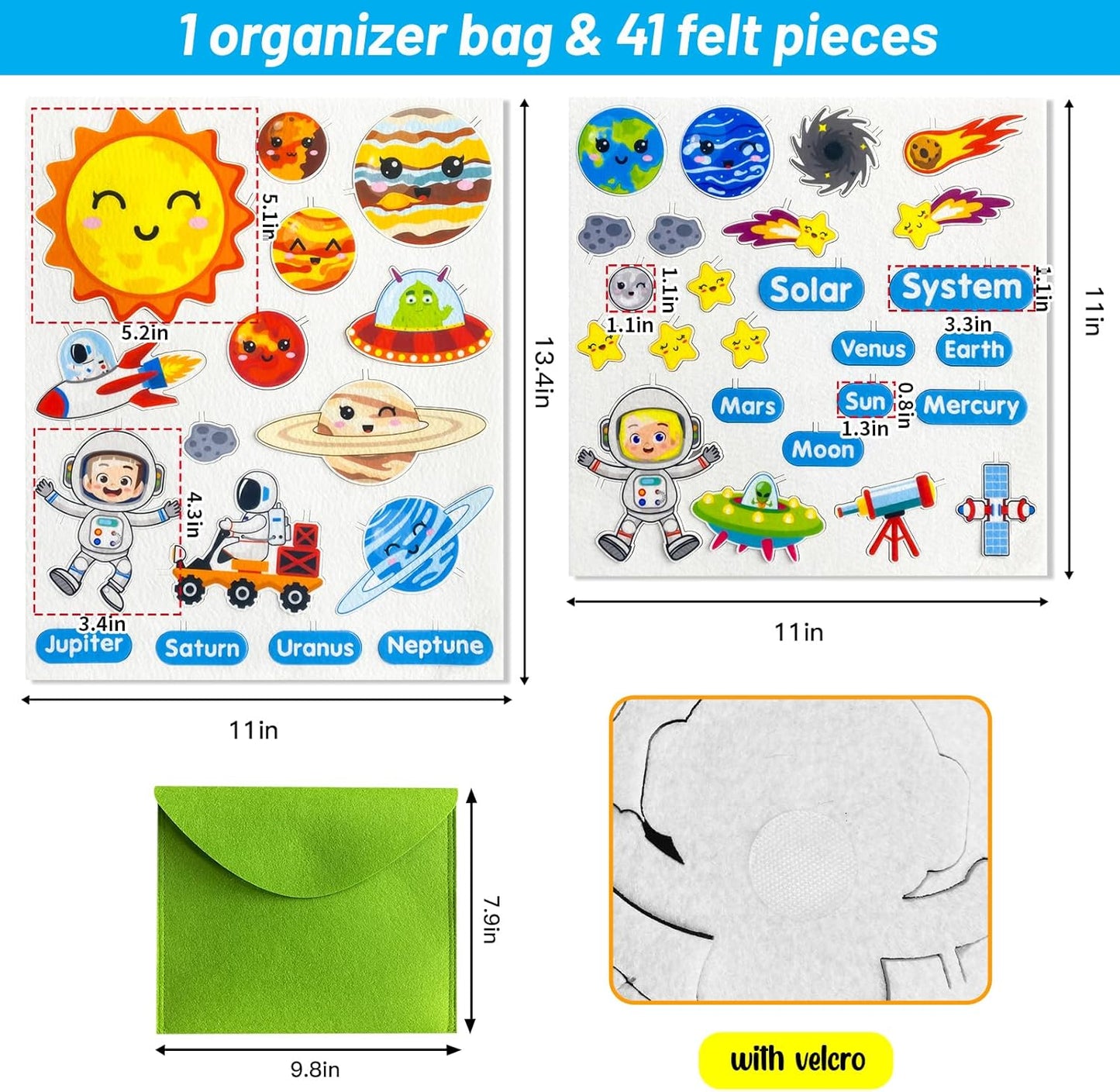 PENGFULL Felt Flannel Board Story Pieces for Toddlers Preschool,Kids Interactive Storytelling Teaching Play Kits for Flannel Board or Felt Board,with Words Felt Pieces(Solar System)