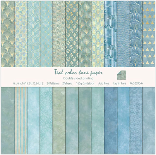 6''x 6'' Blue Geometric Scrapbook Paper Pad- 24 Sheets Double Sided Paper for Junk Journal Supplies DIY Cards Making Decor Gifts Crafts Wrapping Decorative Collage Folded Photo Album