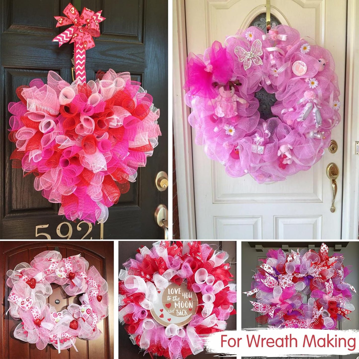 TONIFUL 2 Rolls 10 Inch Pink Decorative Mesh Ribbbon Rolls, Fabric Mesh with Foil for Wreath Supplies, Front Door Wreath Crafts Tree Decor Christmas NewYears Halloween Decoration (10 yds/roll)