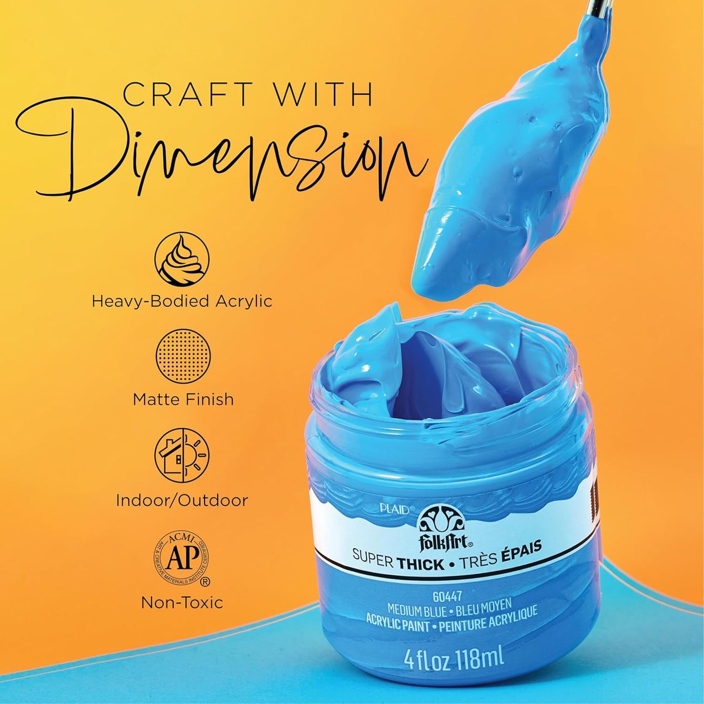 FolkArt Super Thick Acrylic Paint with a Textured Finish, Deep Blue, 4 oz