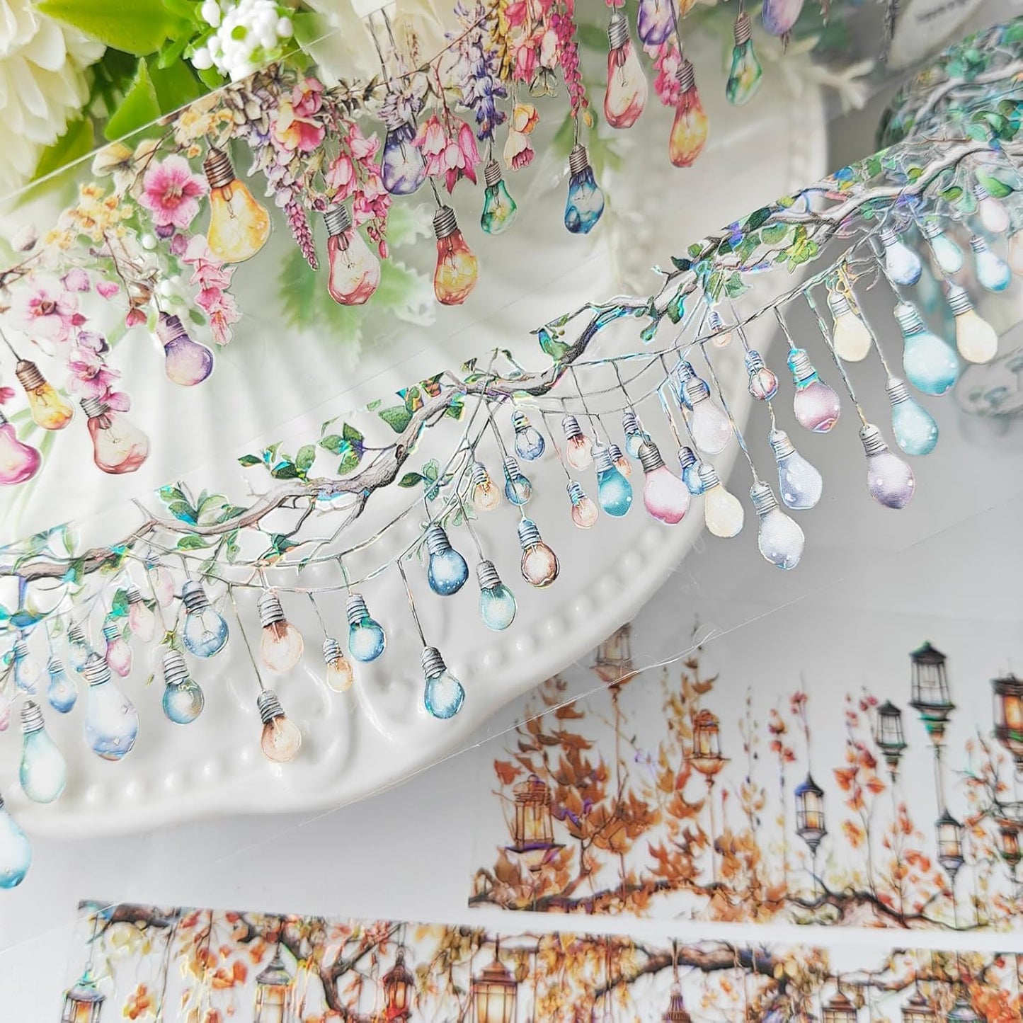 PET Tpae Stickers for Journaling,3 Rolls Christmas Lighting Washi Tape Stickers for Scrapbooking,Junk Journal Supplies,DIY Craft,Gift Wrap,Notebook,Phone Case(Night Light)