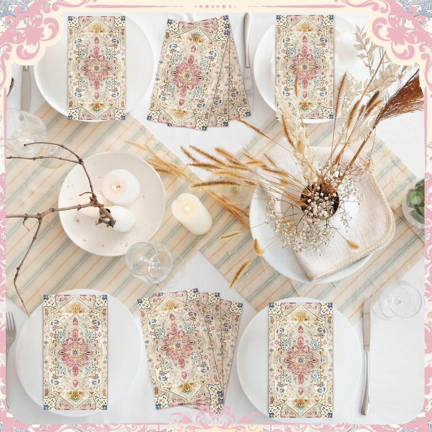 Yeaqee 100 Pcs Vintage Boho Napkins Paper Guest Towels 2 Ply Decoupage Napkins Disposable Decorative Hand Towel for Bathroom Kitchen Fall Wedding Party Dinner(Multicolor)