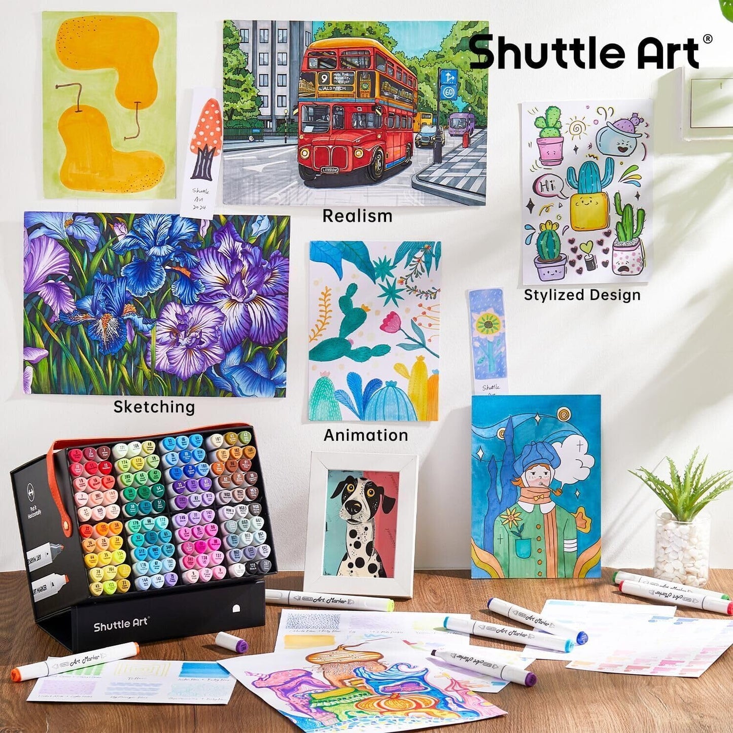 Shuttle Art 121 Colors Alcohol Markers, 120 Colors Dual Tip Art Marker Set Plus 1 Colorless Blender with Marker Case Perfect for Illustration Students Adult Coloring Sketching