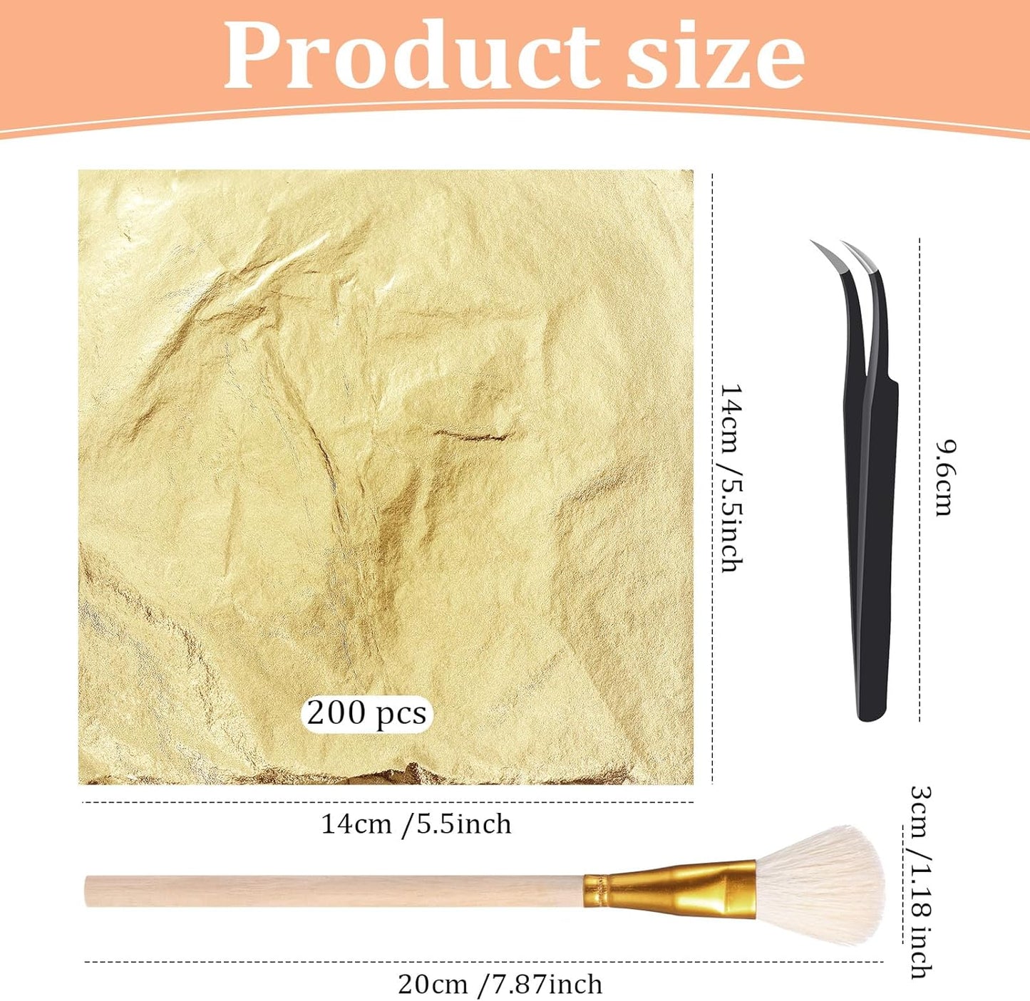 Cunhill 200 Pcs Gold Leaf Sheets for Art Foil Paper Leaf Art Foil Sheets Gilding Brush Thin Paper Craft for Painting Gilding Crafting Decoration,5.5 x 5.5 Inches(Gold)