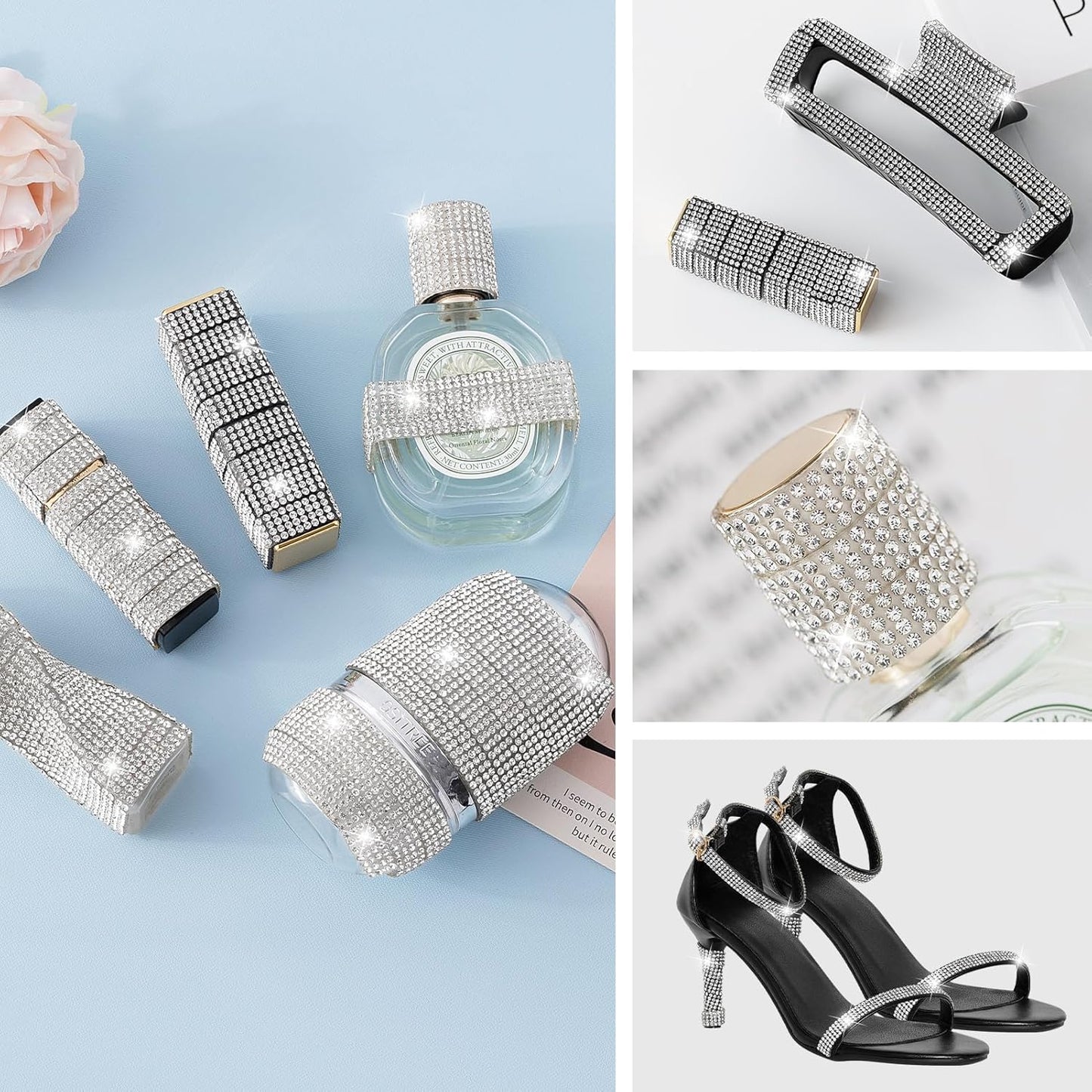 Rhinestone Ribbon Self Adhesive Crystal Rhinestone, 6-Yard Bedazzling Strips, 6-Rolls Rhinestones Strips for DIY Craft, Rhinestones Tape Self Adhesive, Transparent Crystal Color