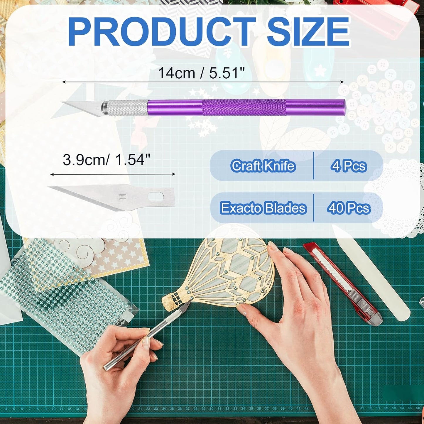 MECCANIXITY 4 Pcs Exacto Knife, Craft Hobby Knife with 40 Exacto Blades(#11) Profession Craft Knives for Crafting, Modeling, Scrapbooking (Purple)