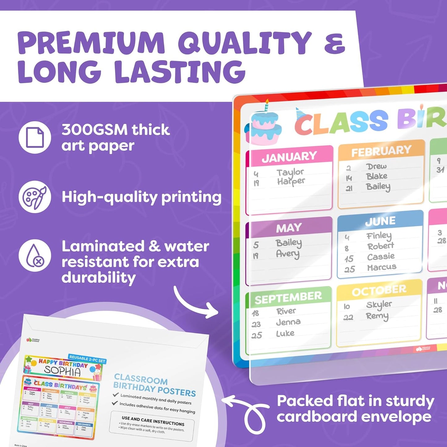 Momo & Nashi Happy Birthday Poster For Classroom 2pc - Back to School Supplies Classroom Birthday Chart Poster Bulletin Board Decorations for Teacher Elementary & Kindergarten