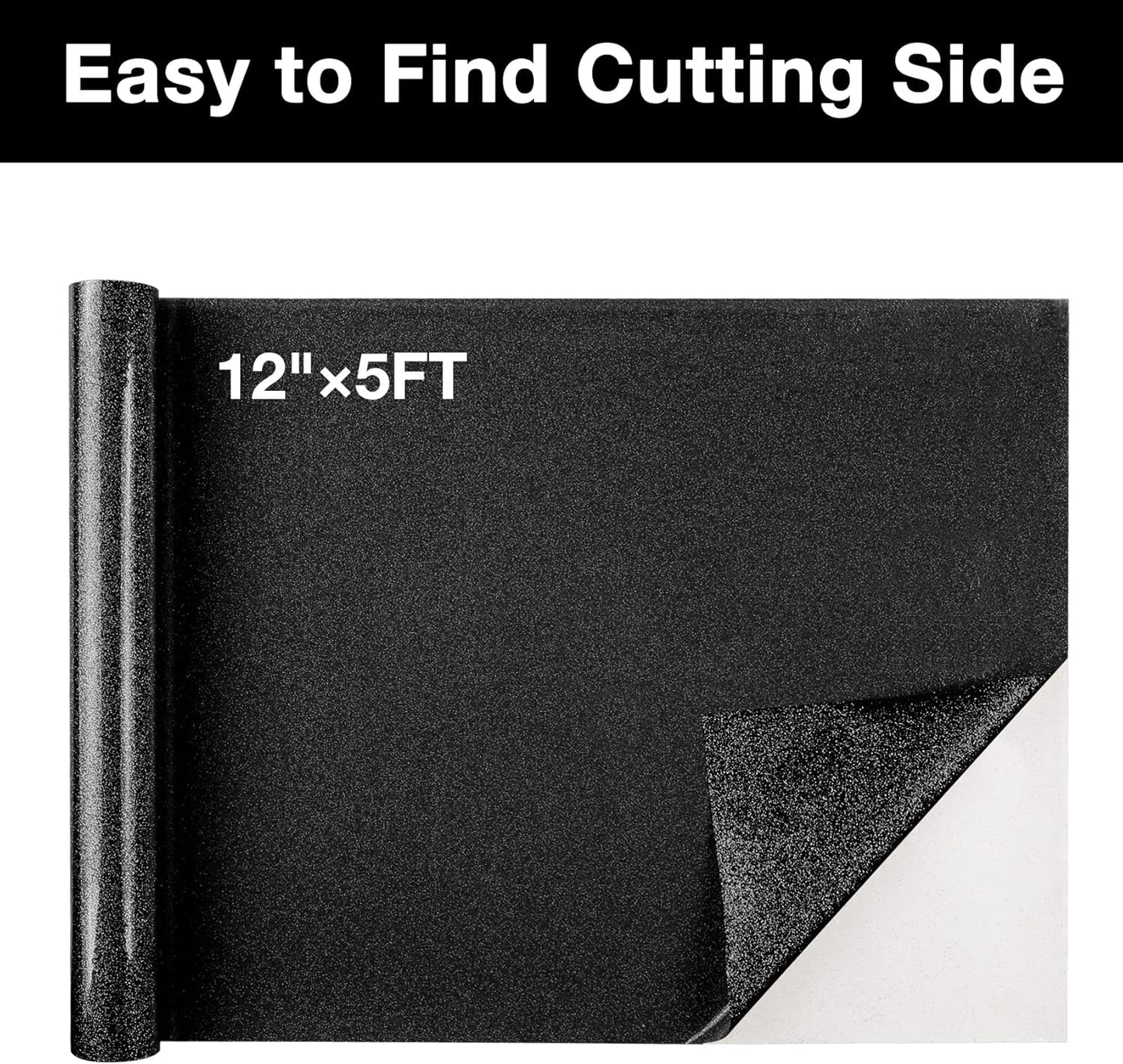 TORC Black Glitter HTV Heat Transfer Vinyl Roll 12 inch x 10 ft Iron on Vinyl for T Shirts Crafts