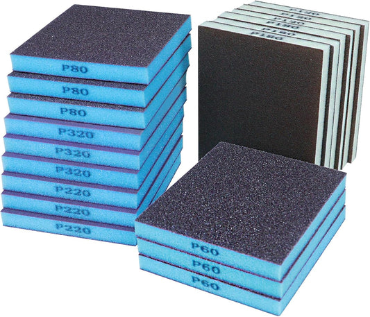 18pcs Sanding Sponge Kit 60, 80, 120, 180, 220, 320 grit, Soft Sanding Blocks Washable and Reusable, Double-Sided Sponge Sanding Blocks Wet Dry Sandpaper Pad for Wood Metal Furniture Paint