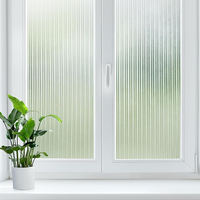 LUTE Reeded Glass Window Privacy Film, Frosted Glass Film, Removable 3D Decorative Decals Sun Blocking Anti UV Door Window Cover, No Glue Static Cling Vinyl for Bathroom Home Office, 35.4" x 157.4"