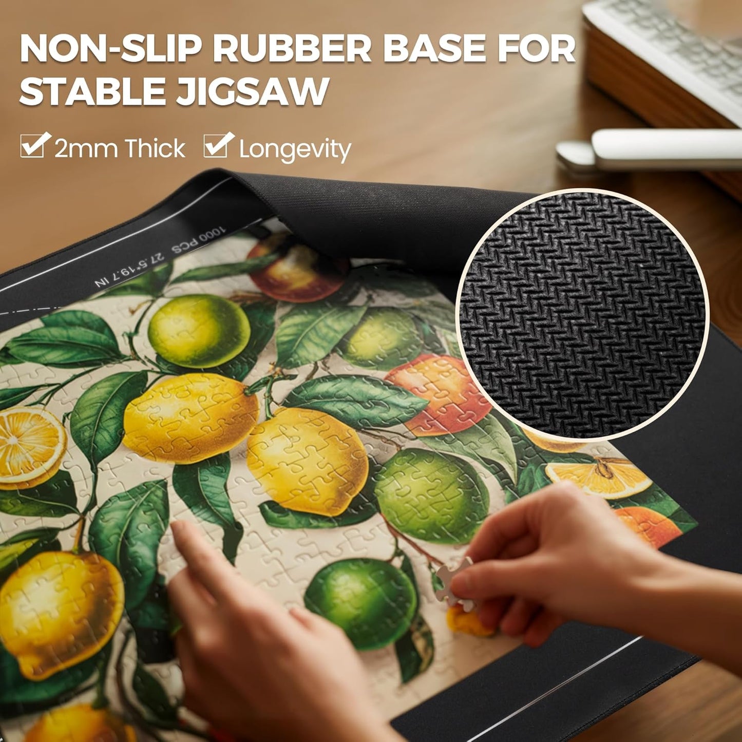 ropoda 1500 Pieces 46" x 26 "Puzzle Mat Roll Up, Puzzle Saver with 4 Large Sorting Trays & Travel Storage Bag, Portable Rollup Puzzles Keeper (Black)
