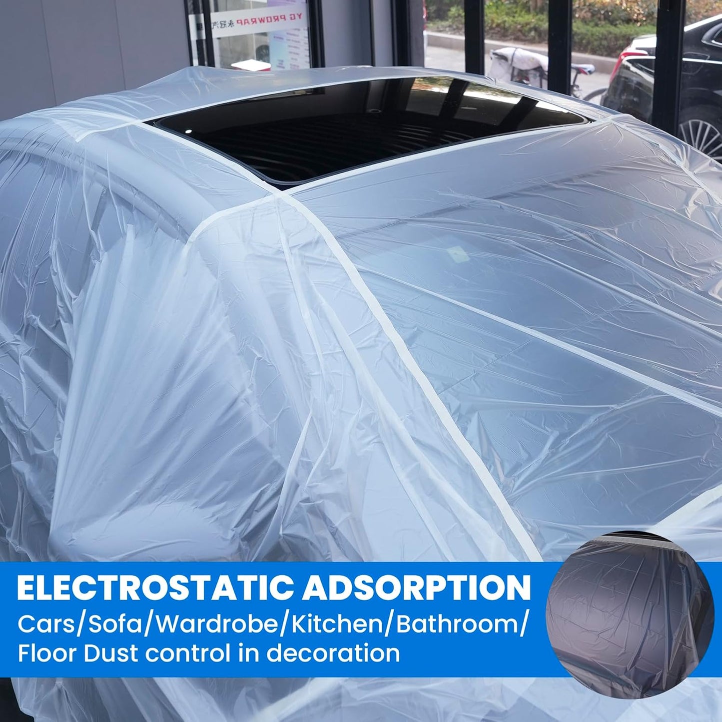 TAPEBEAR Upgrade Pre-Taped Masking Film Extra Thick, High Temp Tape and Drape 3-Size, Plastic Cover for Automotive, Painting, Plastic Sheeting Masking Tape Film for Auto, Floor, Furniture