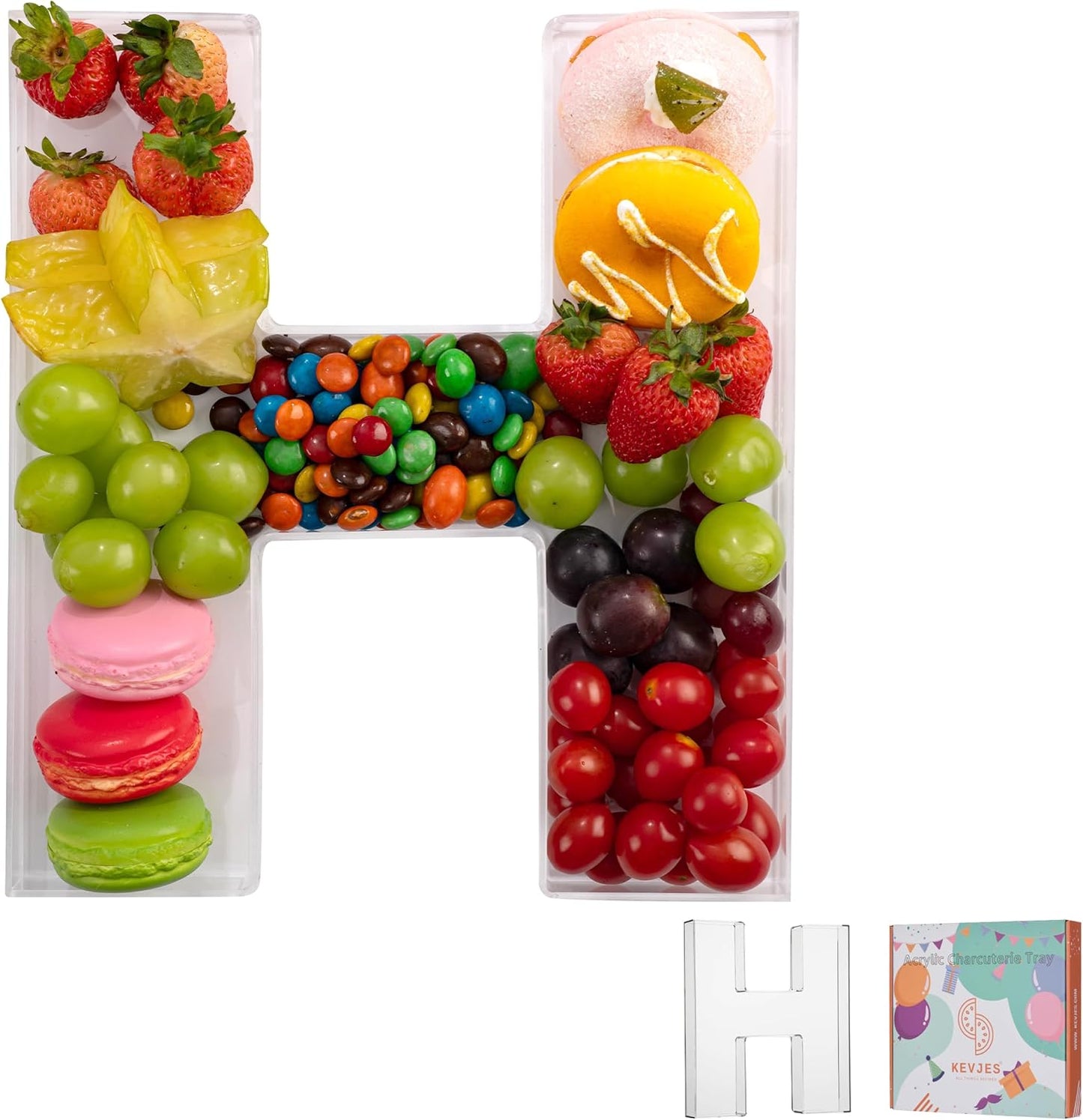 11" Clear Acrylic Letter & Number Charcuterie Tray-Reusable Fillable Alphabet Box for Displaying Candy,Cake,Snacks– Party Dessert Serving Plate for Birthday, Wedding Anniversaries, Baby Shower (H)